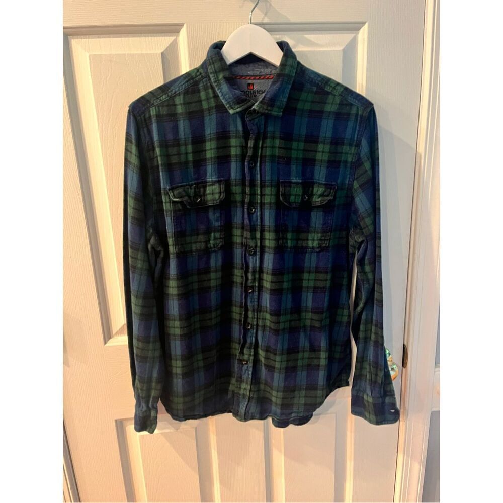 Woolrich Blue & Green Plaid Flannel Shirt sz L